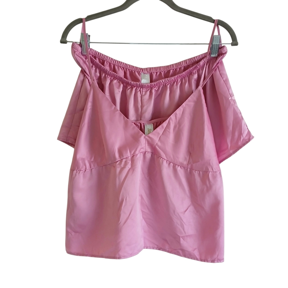 Flora Nikrooz Satin Babydoll Pajama Set Tank And Shorts Women's XL Pink Coquette
